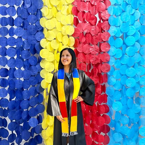 Image of 205Ft Red Blue Yellow Party Decorations Big Polka Dot Tissue Paper Backdrop Streamer Colorful Circle Dots Hanging Garland for Carnival Circus Clown Fiesta Festivals Birthday Party Supplies