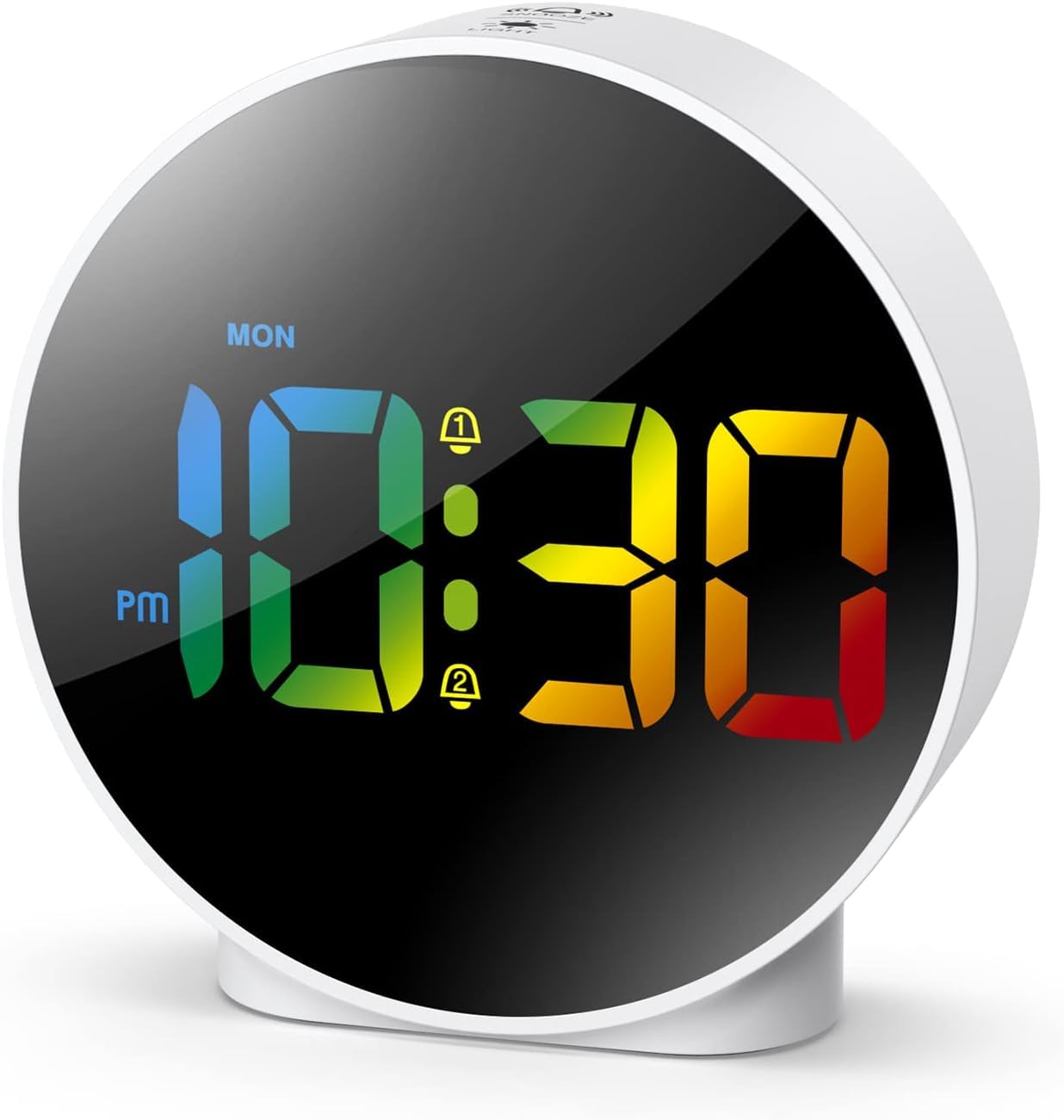 Newest Digital Alarm Clock, Alarm Clocks Bedside with Colorful Curved LED Display, Battery/USB Powered Digital Clock with Snooze, 4-Level Brightness, 2 Alarms, 12/24Hr for Heavy Sleepers Kids