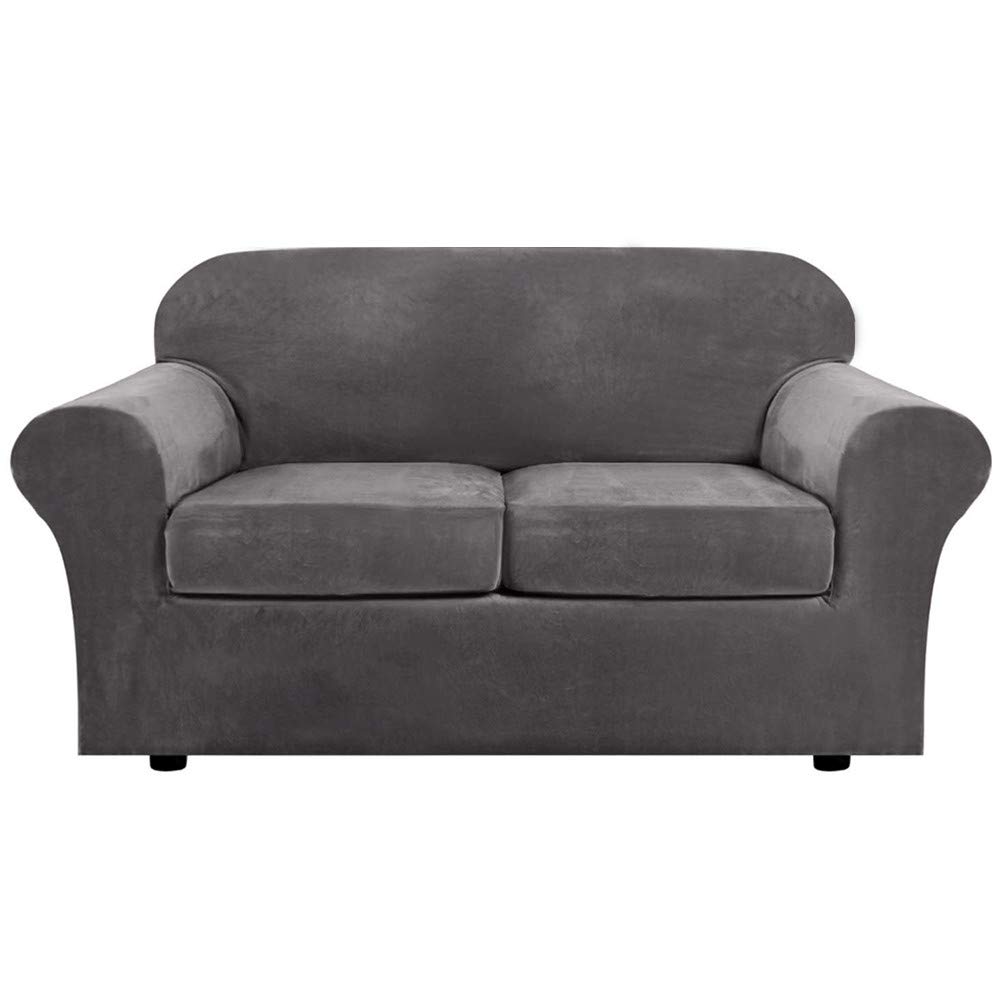 SDYdsgE sofa cover， Plush Velvet Sofa Cover Set Stretch Slipcover Loveseat for 2 Cushion Couch Elastic Bottom(Grey)