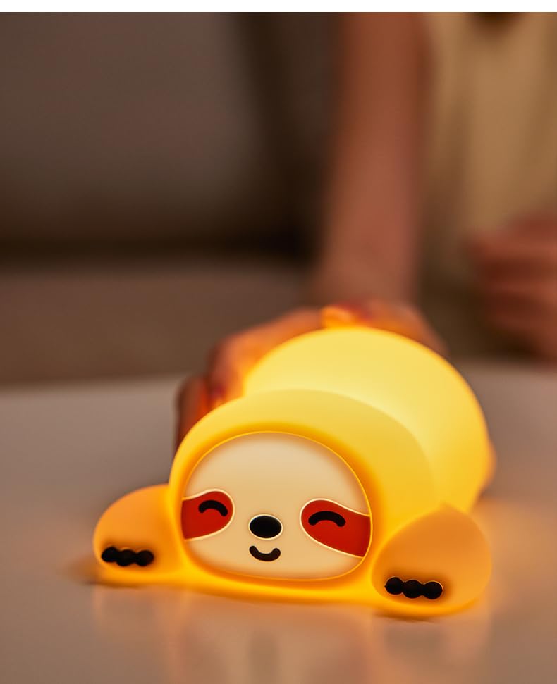 Cute Sloth Night Light, Animal Lamp, Food Grade Silicone, Rechargeable, 3 Level Dimmable, Squishy Nursery Nightlight for Desk Decor, Funny Gifts Stuff for Boys Girls Baby, White Elephant Gifts