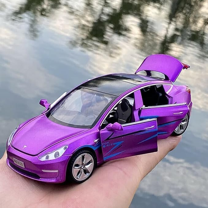 Image of SPITEN Tesla Model Y 1:24 Big Diecast Scale Model Alloy Metal Pull Back Toy car for Kids with Openable Doors & Light, Music Toy Vehicle for Kids - Colors as Per Stock