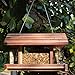 Liawm Wooden Bird Feeder for Outdoors Hanging Mount Large Capacity, Red Cedar Garden Roof Feeder with 2 Suet Cages, Cardinal Bluebird Birdfeeder for Garden Decoration Yard, Weatherproof Durable