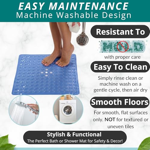 Image of ENKOSI Square Shower Mat - 21 x 21 Inch Non-Slip Bathroom Shower Stall Mat with Suction Cups and Drain Holes - Anti-Slip Bathtub Shower Mats for Inside Shower (21x21 Aqua Blue)