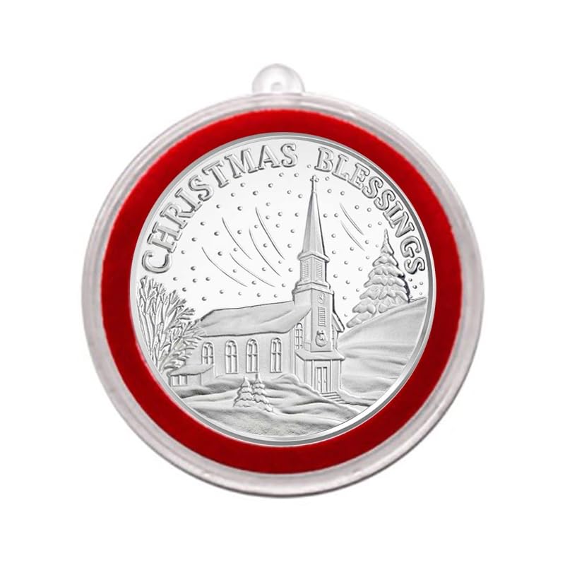 2025 Christmas Blessings with Church Scene 1oz Fine Silver Round in Ornament Holder Collection Uncirculated