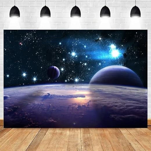 Space Station Planet Spacecraft Astronaut Background Baby Boy Birthday Party Starry Sky Photography Background Banner Vinyl E15 10x7ft/3x2.2m