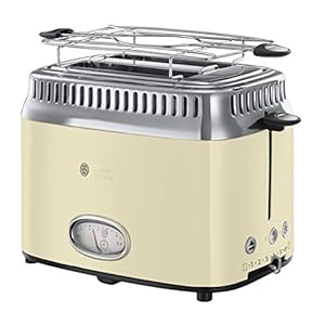 Russell Hobbs Broodrooster, [Premium Vintage Design], Retro creme (ultrasnel, 3 functies voor stopzetten, ontdooien, opwarmen, opwarmrekje, snoeropwikkeling) 21682-56