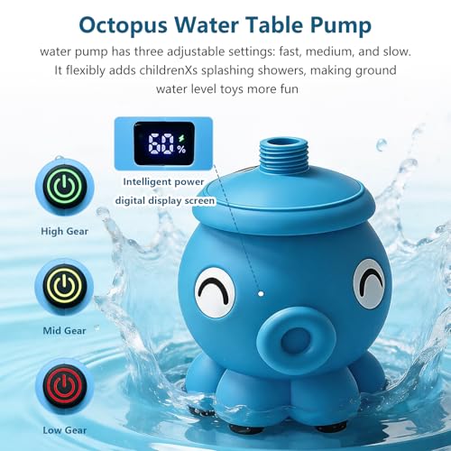 Image of Rechargeable Water Table Pump,Kids Sand Water Play Pump,3 Spray Modes,Compatible with Most Outdoor Toddler Activity Table on Market,IPX7 Waterproof Design,Lovely Octopus Water Pump