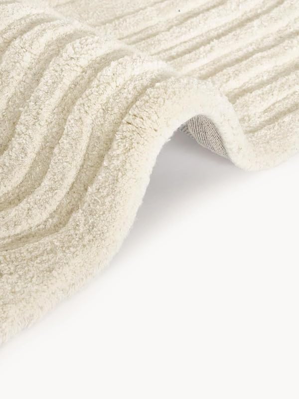 Image of Hand Tufted Modern Design Exported Collection High Low Pattern Wool Carpet for Living Room, Bedroom & Hall (Half White, 7 x 10 Feet)