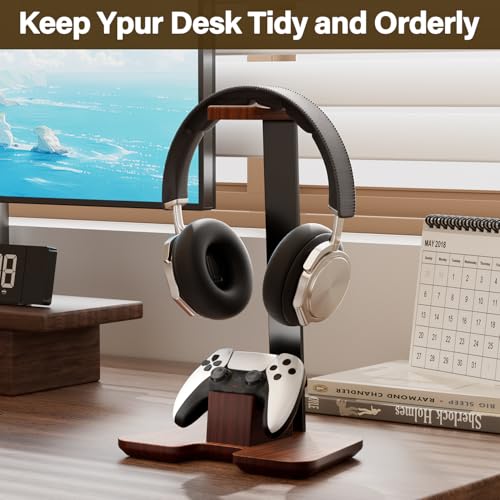 image for CUIWHRL Controller Stand Wood Headphone Stand for Desk Gaming Desk Acc