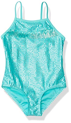 Kensie Girls Foil Stripe Ruffle Tassel One Piece Swimsuit