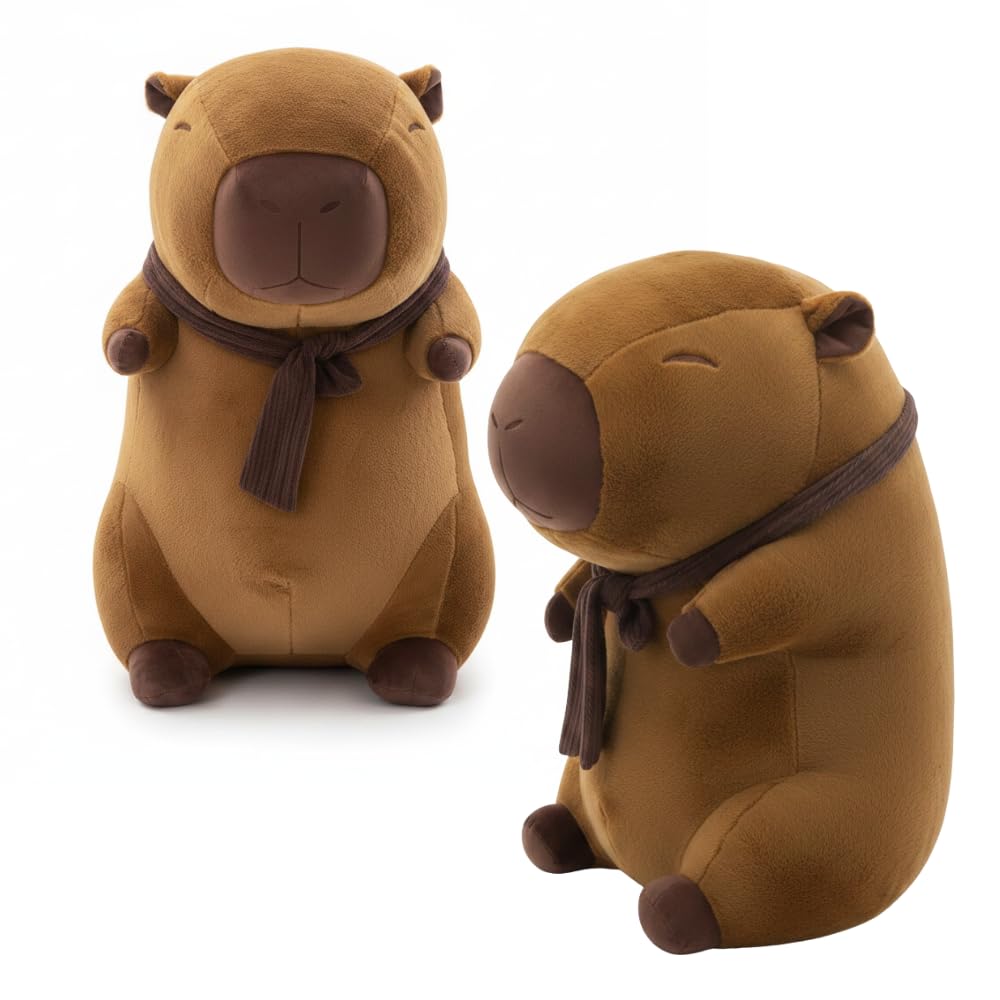Capybara Peluche XXL 100 cm – Gran Peluche Suave Kapibara 3 en 1 cojín y decoración – Gigante para niños y Adultos (Capybara con Bufanda)