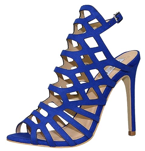 Sandales de gladiateur pour femme en daim bleu roi avec talon aiguille de 10 cm TM020