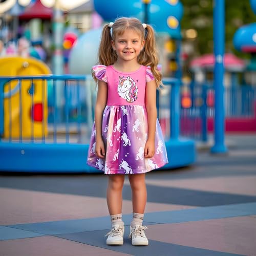 2PCS Flutter Sleeve Summer Dress Cute Toddler Dresses Party Birthday Sundress for Girls 4-8 Years2