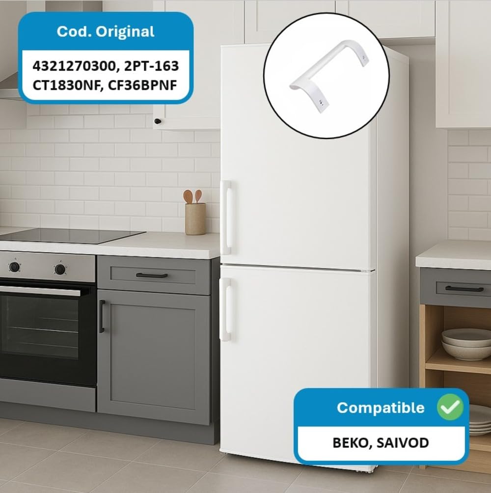 Recamania KIT Dos Tiradores Puerta frigorífico compatible con Beko, Saivod - Cod. original 4321270300, 2PT-163 - Medidas 250mm, distancia entre tornillos 215mm