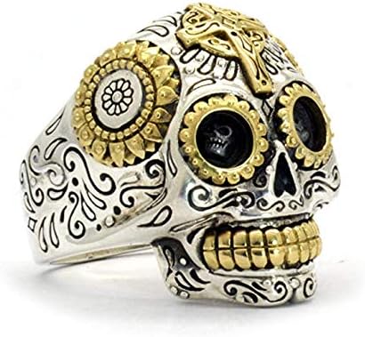 Sterling Silver Biker Sugar Skull Ring for Men (Size 12.5) - 1 Oz of Handcrafted Silver