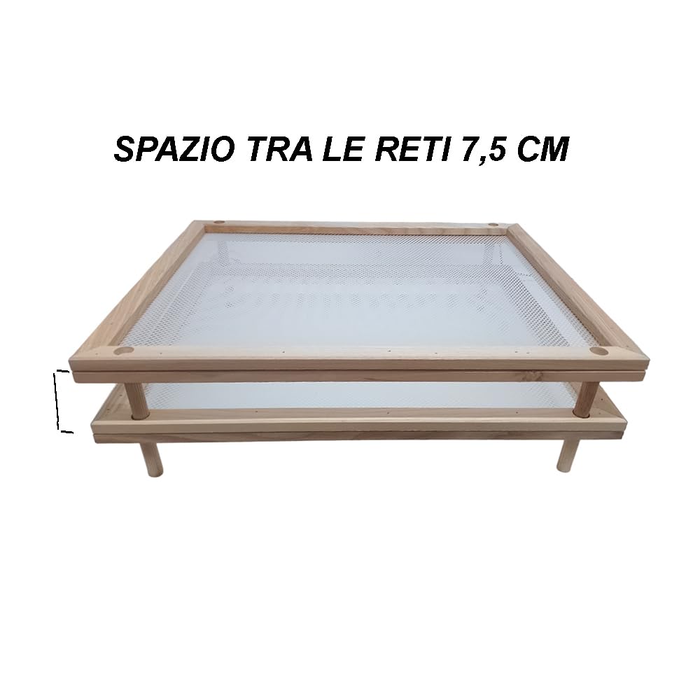 Set 4 Essiccatori impilabili sovrapponibili con telaio in legno e rete alimentare stendipasta per essiccare cibi alimenti pasta funghi verdure