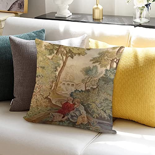 Rurals Antique French Aubusson Romantic Garden Scene Decorative Pillow Covers Cozy Soft Throw Pillowcase Square Couch Cushion Cover For Home Decor Sofa Living Room Bed Car 18X18 Inch #TOP6