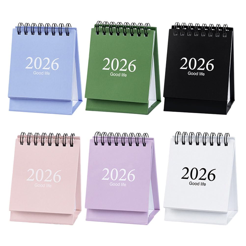 NUOBESTY Mini Desk Calendar, 6pcs 2026-2027 Standing Flip Desktop Calendar Monthly Small Planner for Office, Home Daily Use Random Color (Jan 2026-Jul 2027)