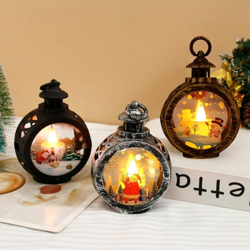 3PCS Weihnachtsdeko Laterne,Laterne Weihnachten, Weihnachtslaterne LED Flammenlose Weihnachtskerzen Weihnachtsdekoration Laterne Beleuchtete Windlicht Weihnachten Vintage zum Aufhängen für Innen Außen