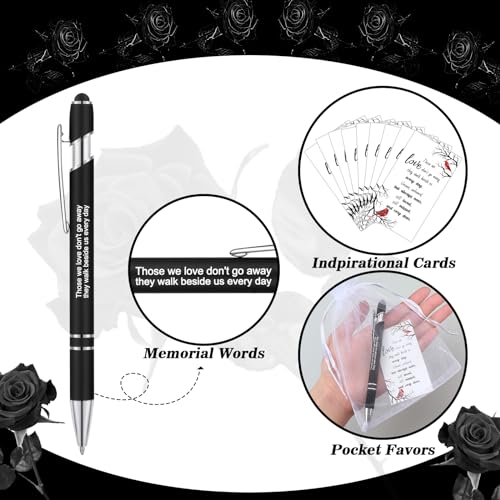 Yeaqee 150 Pcs Funeral Favor Thank You Set Funeral Favor for a Memorial Service 50 Funeral Ballpoint Pens 50 Poem Cards 50 White Organza Bags Sympathy Condolence Bereavement Gift(White,Cardinal)