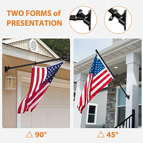 Yeyebest Flag Pole, 5 Ft Flag Pole Kit For House, 2 No-Tangle Rings Clips, Flag Holder Bracket, Stainless Steel, Black #TOP3