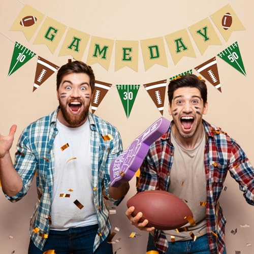 Image of Hooqict 2 Pieces Game Day Football Banner Football Party Decorations Football Party Banner Garland with Triangle Flags Sign for Sports Birthday Party Decorations Tailgate Party Supplies