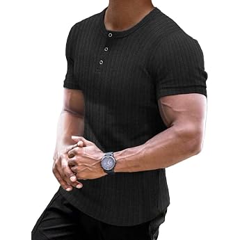 Muscle Cmdr Henley Men's Long-Sleeved Slim Fit Long Sleeve Shirt Casual T-Shirt Made of Cotton with Short/Long Sleeves Slim Fit Ribbed Shirt