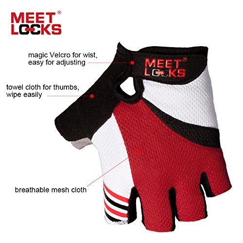 MEETLOCKS Luvas de ciclismo de meio dedo para homens e mulheres, almofada de gel de silicone, luvas