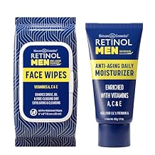 Retinol Men Anti- Aging Facial Wipes - Quickly cleanses Face from Sweat, Oil and Pore-Clogging Dirt + Retinol Men Moisturizer provide Anti-Aging Benefits of Vitamin A & Deep Hydration