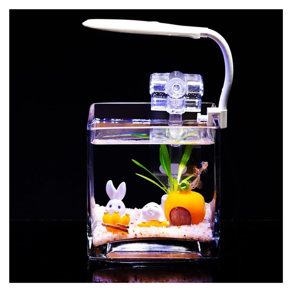 Aquarium Quadratisches Mini-Aquarium aus dickwandigem Glas for Wohnzimmer und Schreibtisch mit Sockel in Holzoptik