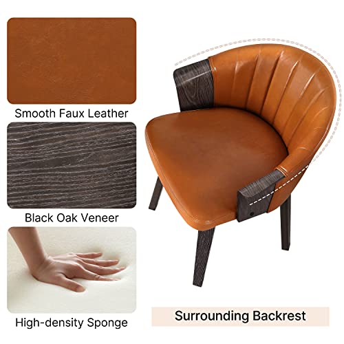 Art Leon Desk Chair No Wheels, Mid Century Modern Swivel Accent Chair, Faux Leather Upholstered Home Office Desk Chair With Wood Legs, Brown/Black Oak #TOP4