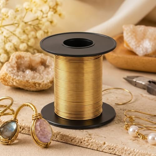 Image of Therwen 50ft 18 Gauge Brass Wire for Gardening, Electroculture, Bonsai, Jewelry Making Beading DIY Craft Pure Bare Brass Wire Spool