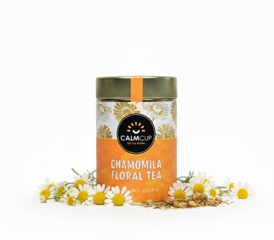 CALMCUP Chamomile Floral Tea 50 gm - 50 Cups |100% Natural Caffeine-Free Herbal Infusion | Promotes Relaxation, Better Sleep & Stress Relief | Gentle Floral Aroma & Soothing Blend | Loose Leaf (50g) | Tin box
