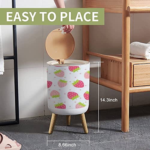 Image of Small Trash Can with Lid for Bathroom Kitchen Office Diaper Fruit Cute fresh strawberry pink polka dot white Design for Bedroom Garbage Trash Bin Dog Proof Waste Basket Cute Decorative