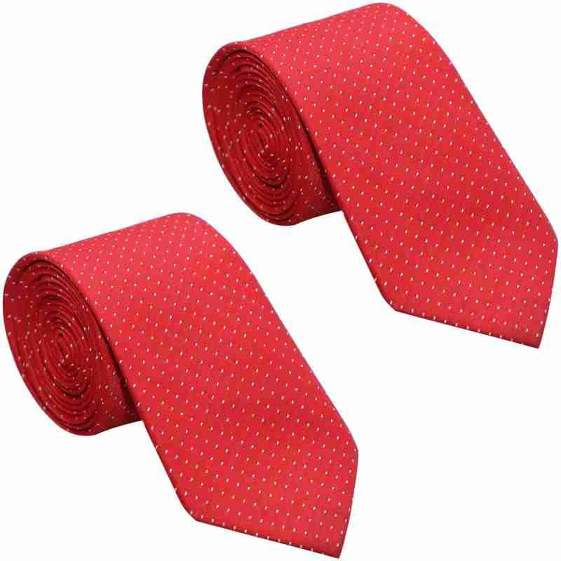 Red Self Design Polka Dot Microfiber Formal Tie for Men & Boys | Stylish Necktie for Weddings, Office & Casual Wear Pack of 2-image-46