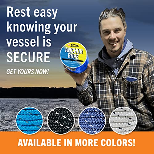 Image of Better Boat Premium Anchor Rope, 100 Ft Double Braided White Nylon Marine | Line, Reflective 3 /8 Inch Reel for Anchors and Boats, Royal Blue