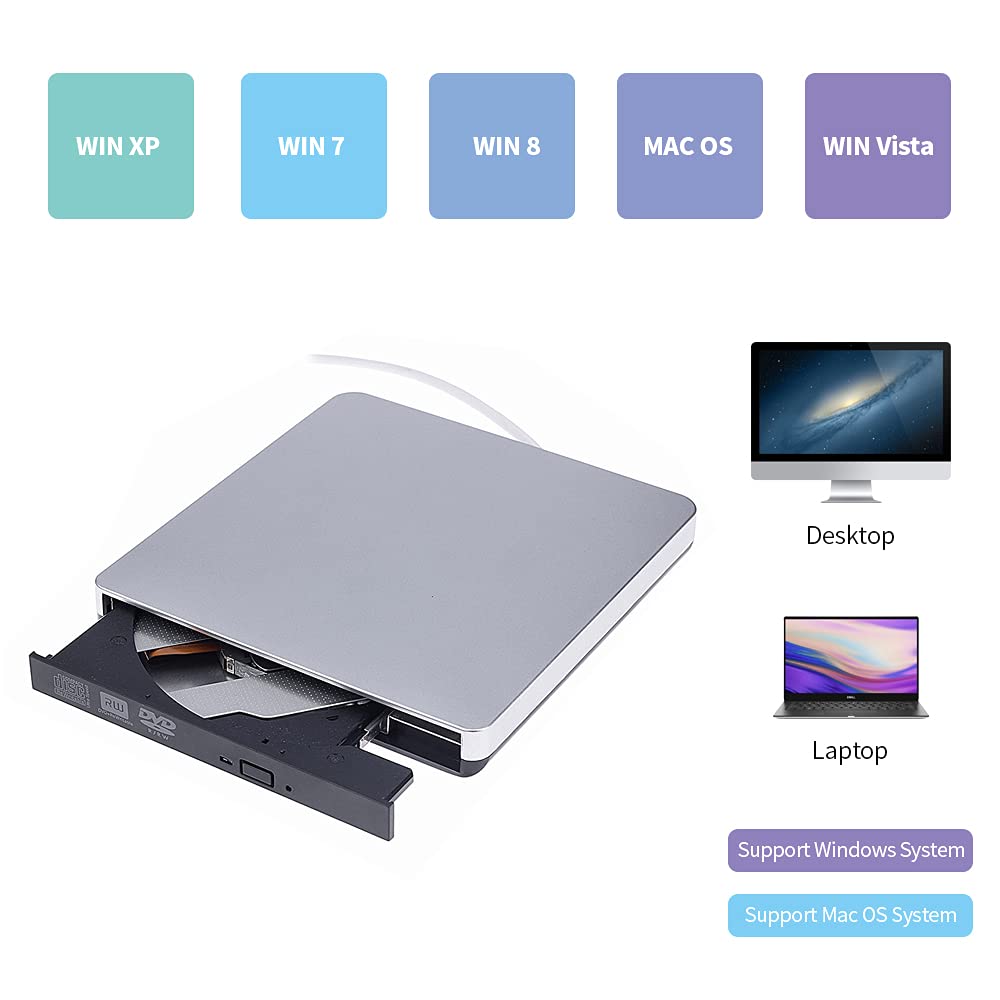 USB 3.0 Unità ottica esterna ultrasottile CD-RW Unità di scrittura DVD-RW Lettore CD/DVD Registratore DVD portatile per Windows/OS,Registratore DVD