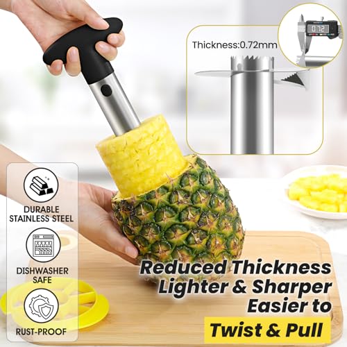 Image of CUNSENR Premium Pineapple Corer and Slicer Tool - Pineapple Cutter with Sharp Serrated Tips - Easy to Use & Clean - Stainless Steel Core Remover for Pineapple - Slice and Core Fruits with Ease(Black)