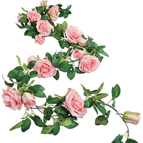 Shacos Artificial Rose Flower Garlands Set Of 2 Realistic Fake Rose Vines Greenery Leaves Rose Hanging Flower Floral Garlands For Wedding Party Backdrop Room Decor (Pink, 2) #TOP4