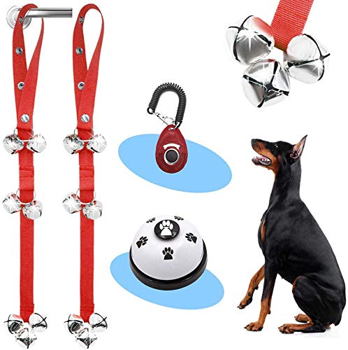 Supet 4 Pack Dog Doorbells Premium Dog Potty Training Bells and Dog Training Clicker Adjustable Dog Bells for Dog Door Knob, Puppy Training-1 Dog Clicker/2 Door Bells/1 Training Bell Supet 4 Pack Dog Doorbells Premium Dog Potty Training Bells and Dog Training Clicker Adjustable Dog Bells for Dog Door Knob, Puppy Training-1 Dog Clicker/2 Door Bells/1 Training Bell