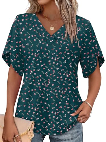 Image of WIHOLL Womens Summer Tops Short Petal Sleeve Shirts Fashion V Neck Womens Clothing