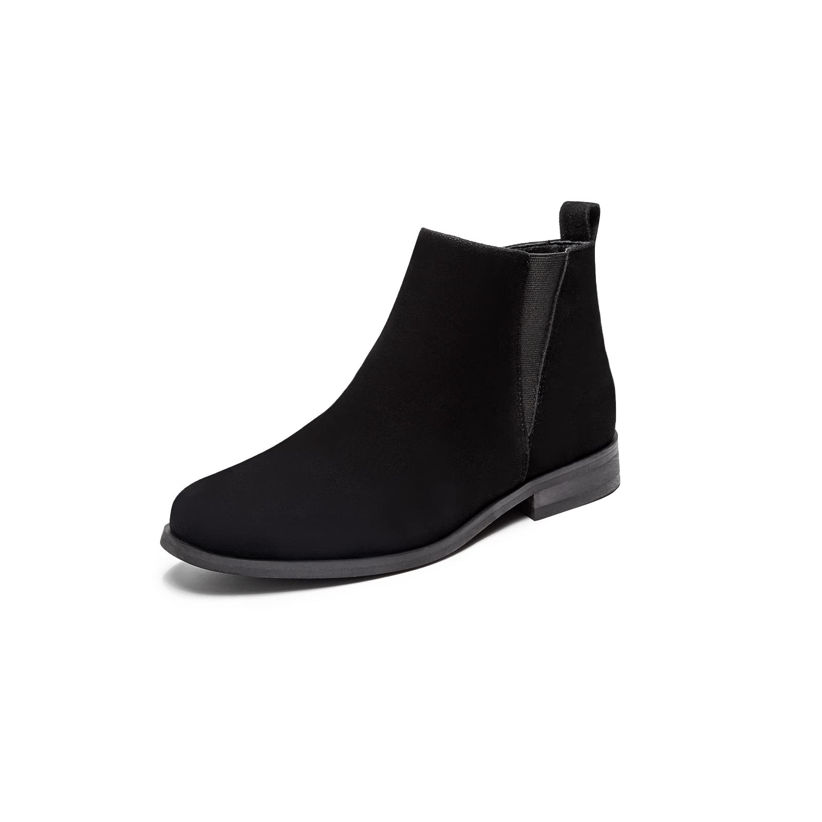 MEMON Womens Black Chelsea Boots Suede Booties Low Heel Casual Elastic Ankle Boots Slip On Dress Boots For