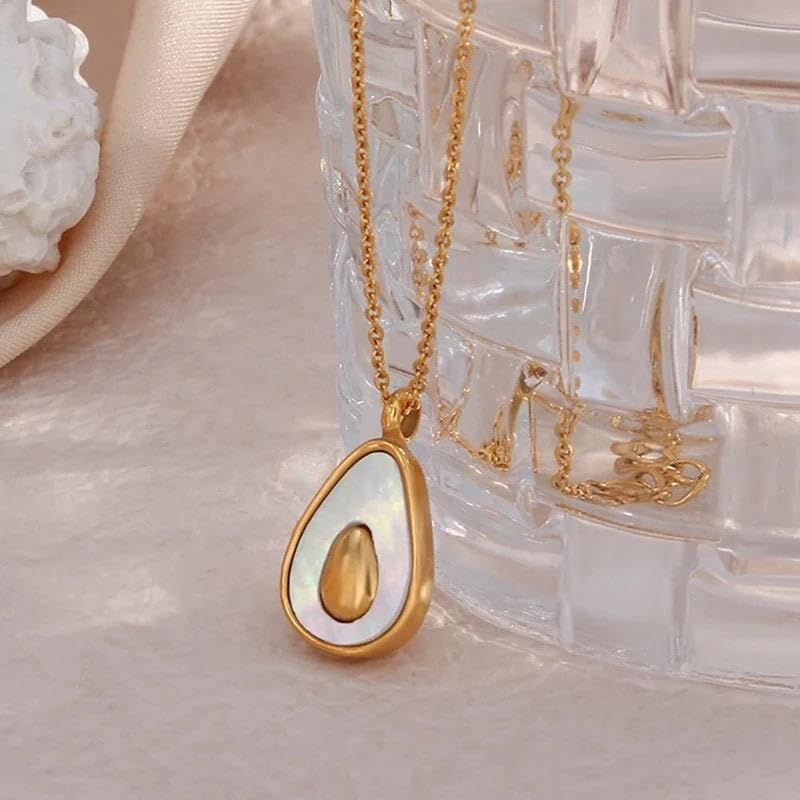 18K Yellow Gold Plated Stainless Steel Avocado Pendant Necklace With 15.5 inch Cuban Link Women's Jewelry Gift Nickel Free Hypoallergenic Waterproof - Image 4