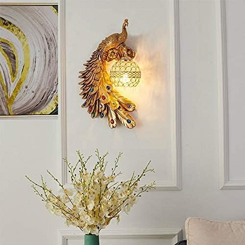 E27 100-Watts Peacock Wall Lamp LED Night Lights for Home Decoration,Gold Crystal Globe Lamp, Gold Metal with Colorful Gemstones