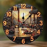 TZTTZT Reloj de pared vintage con estampado de atardecer de vino para decoración de sala de estar, funciona con pilas, silencioso, sin tictac, 10 pulgadas, impresión 2D, reloj de pared moderno para