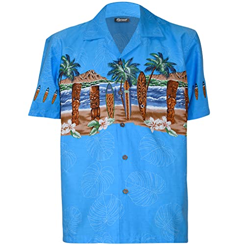 Favant Hawaiian Shirts - Tiki Comfortable Hawaiian Beach Shirt for Men. Lightweight Quick Dry Mens Hawaiian Shirts (Blue, M)