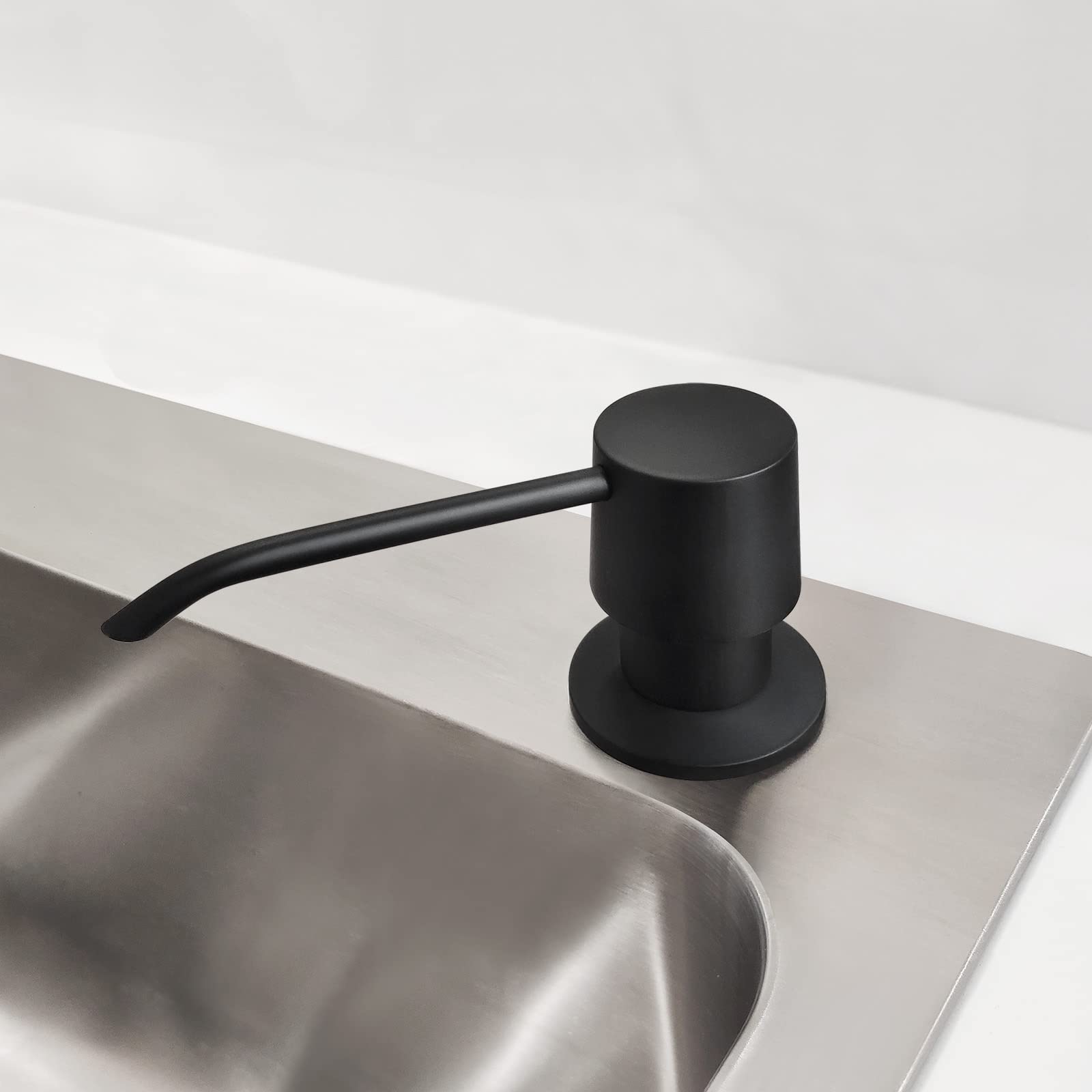 EADOT Distributeur de savon intégré en laiton à longue buse pour évier de cuisine avec bouteille en PET de 500 ml par le haut, tête de pompe en laiton de comptoir, convient aux trous de 2,5 cm à 4,6