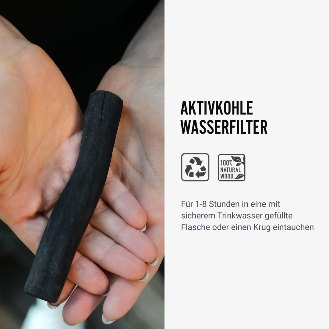 BLACK + BLUM Binchotan Aktivkohle Wasserfilter 4er-Pack, Nachhaltiger, japanischer Wasserfilter Trinkwasser, Aktivkohlefilter Wasseraufbereitung reinigt und fügt Mineralien hinzu