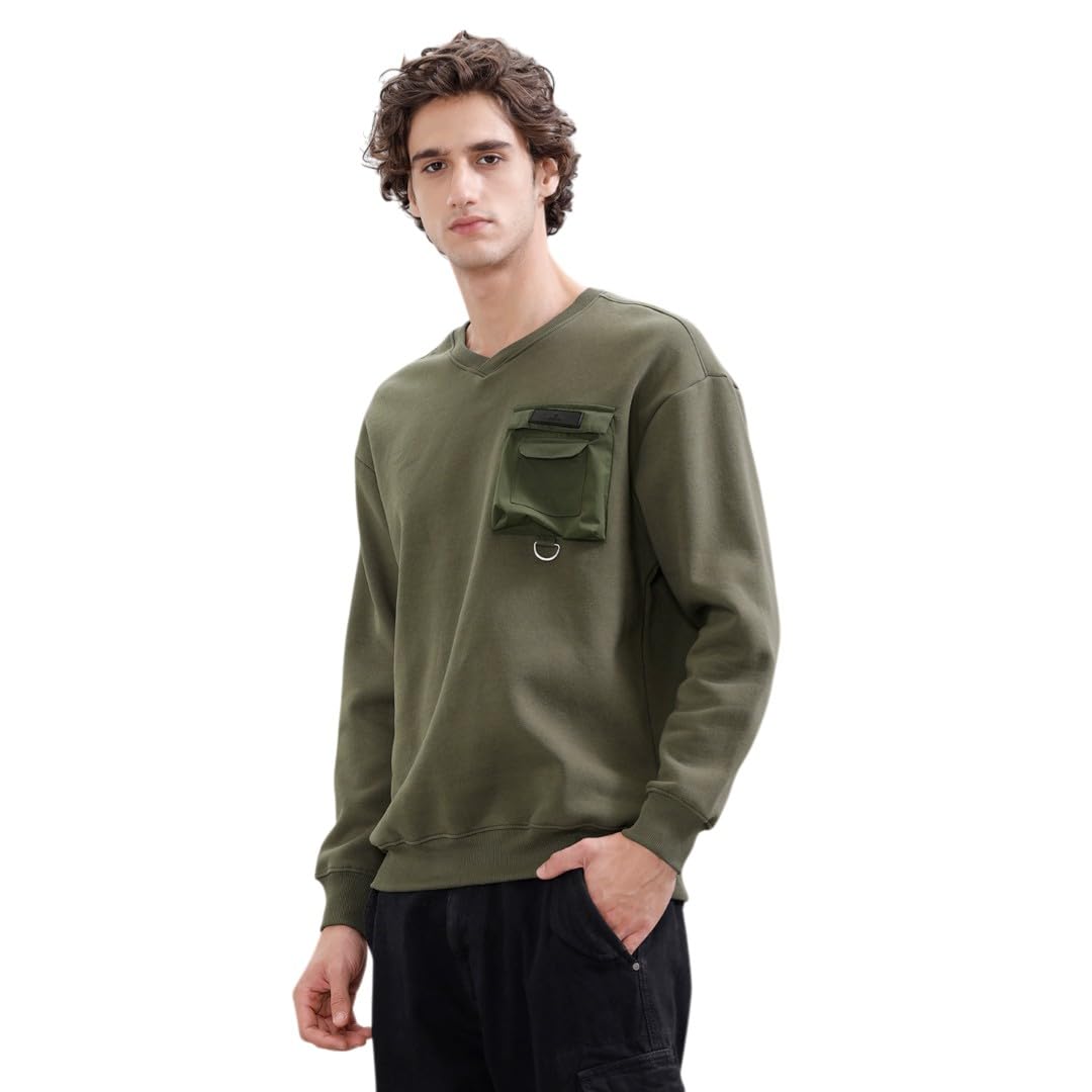 wrogn Men's 320 GSM Cotton Blend Fleece Sweatshirt | Utility Pockets | Oversized Fit-picture-14