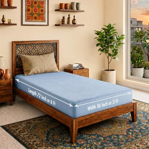 Image of Lithara Terry Cotton Fitted Mattress Protector for Single Bed | Waterproof & Elastic Band | Ultra Soft & Hypoallergenic Mattress Cover | Size : 36 x 72 Inches (3 x 6 Feet) | (Sky Blue)